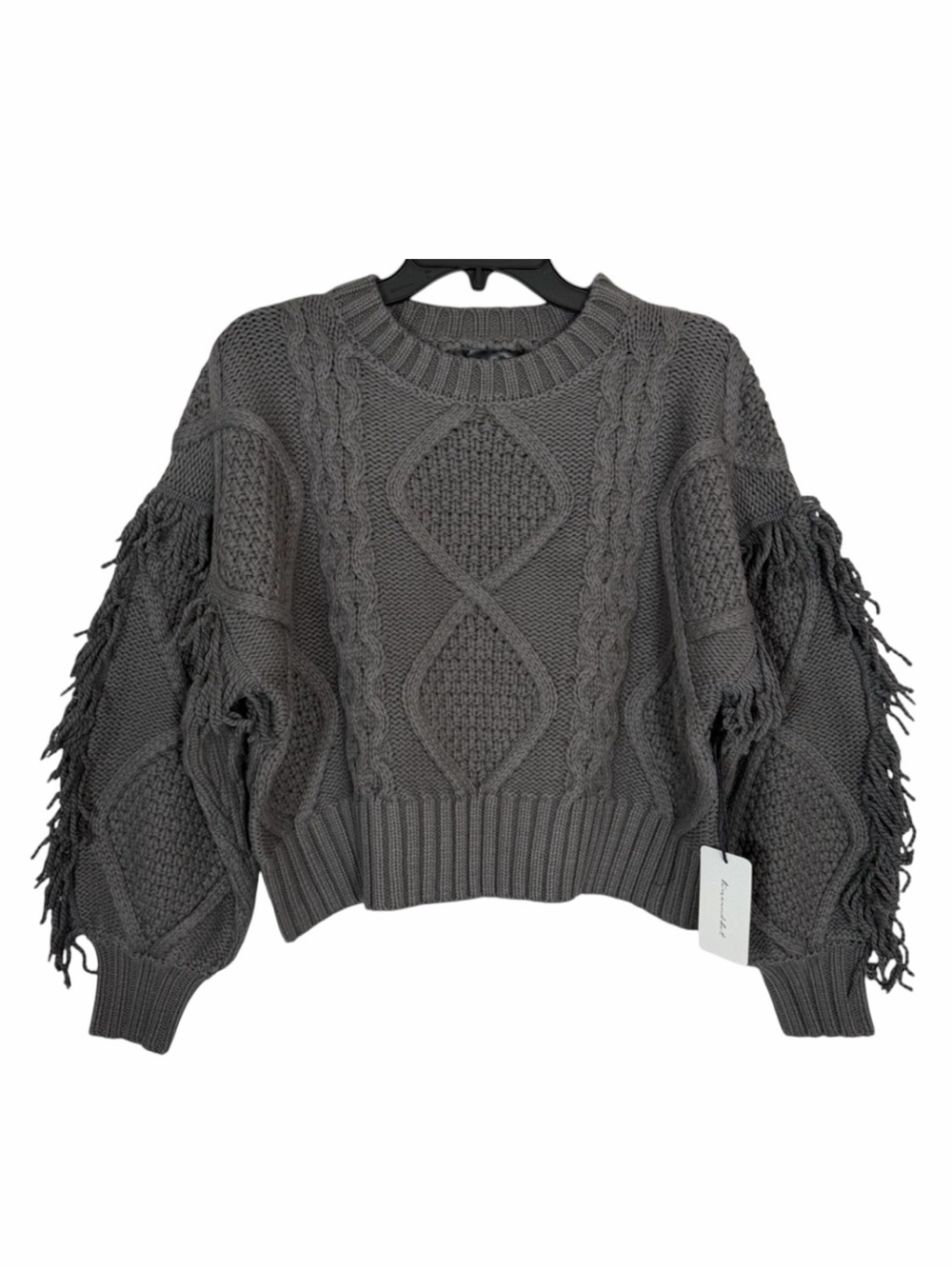 Line And Dot Women’s NWT “Jasper Fringe Sweater” In Charcoal Gray.  Size XS.